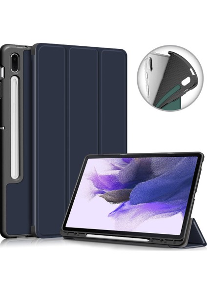 Üç Katlı Stand Tpu Pu Deri Kalem Yuvası Samsung Galaxy Tab S7 Fe T736 TAB S7 tab S8 Tablet Kılıfı (Yurt Dışından)