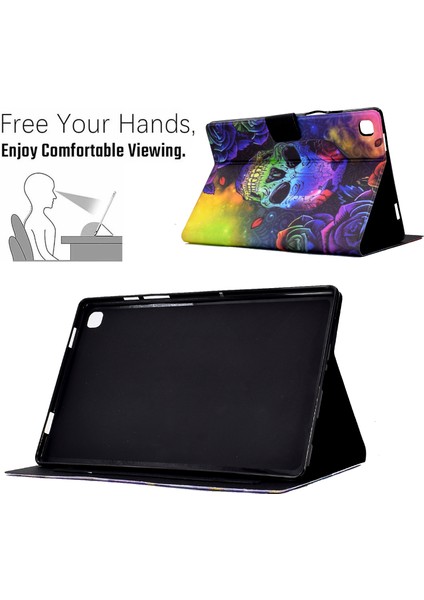 Samsung Galaxy Tab A7 Lite 8.7 Inç T220 T225 Desen Baskılı Deri Kart Yuvaları Kafatası Tablet Kılıfı (Yurt Dışından)