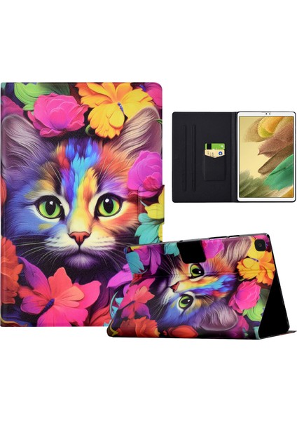 Samsung Galaxy Tab A7 Lite 8.7 Inç T220 T225 Desen Baskı Kartı Yuvası Deri Kedi Tablet Kılıfı (Yurt Dışından)