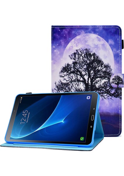 Samsung Galaxy Tab A 10.1 (T580 T585) Pu Deri Dikiş Manyetik Kapatma Kart Yuvaları Standı Tablet Kılıfı (Yurt Dışından)