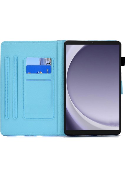 Samsung Galaxy Tab A9 Koruyucu Dikiş Pu Deri Kart Yuvaları Tpu Kitaplık Tablet Kılıfı (Yurt Dışından)