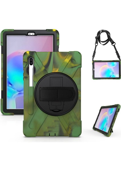 Samsung Galaxy Tab S6 SM T860 (WI FI) T865 (Lte) Pc Tpu Combo Kick Stand El Kayışı Omuz Askısı Kamuflaj Tablet Kılıfı (Yurt Dışından)