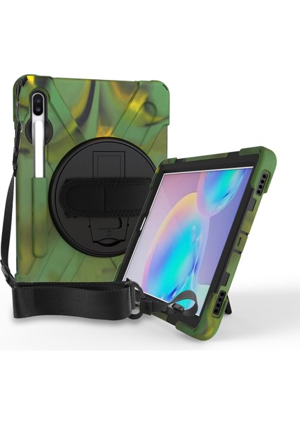 Samsung Galaxy Tab S6 SM T860 (WI FI) T865 (Lte) Pc Tpu Combo Kick Stand El Kayışı Omuz Askısı Kamuflaj Tablet Kılıfı (Yurt Dışından) fırsatları