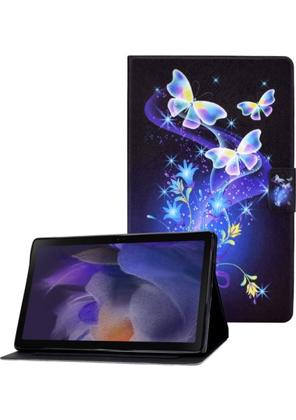 Samsung Galaxy Tab A8 (2021) Desen Baskı Pu Deri Standlı Manyetik Kapatma Kart Yuvalı Koruyucu Ler Çiçekler Tablet Kılıfı (Yurt Dışından)