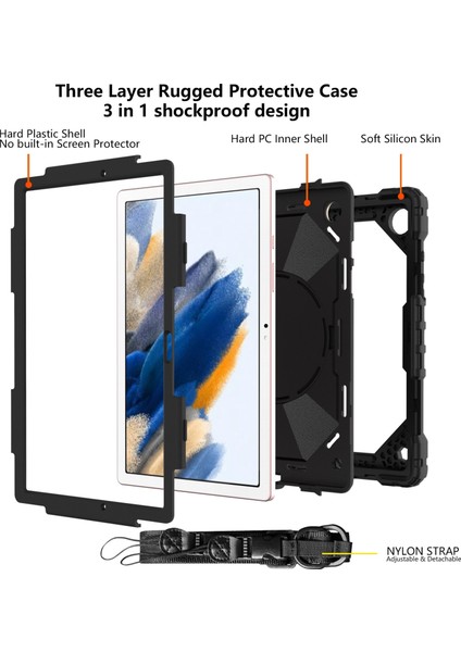 Samsung Galaxy Tab A8 10.5 (2021 2022) Kontrast Pc Silikon Düşmeye Karşı Dayanıklı El Kayışı Kickstand Tablet Kılıfı (Yurt Dışından) modelleri