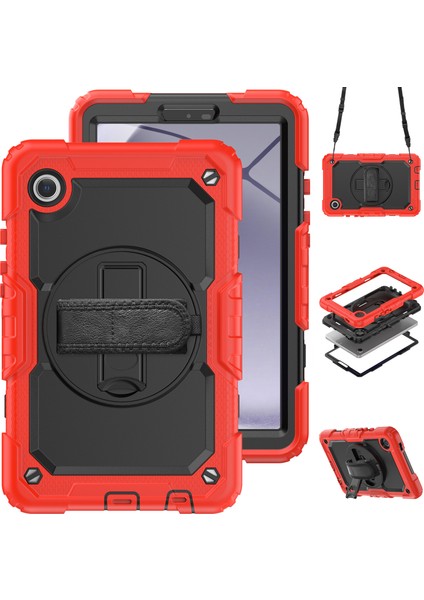 Samsung Galaxy Tab A9 SM X110 SM X115 Kick Stand Pc Silikon Pet Ekran Koruyucu Omuz Askılı Tablet Kılıfı (Yurt Dışından)