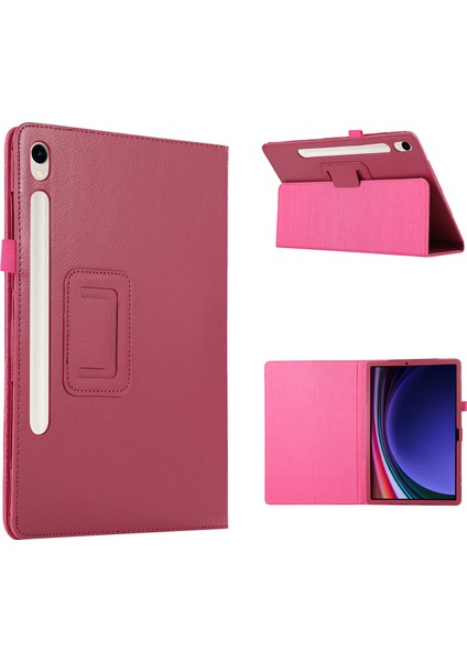 Samsung Galaxy Tab S9 Deri Litchi Doku Ikiye Katlanmış Stand Tablet Kılıfı (Yurt Dışından)