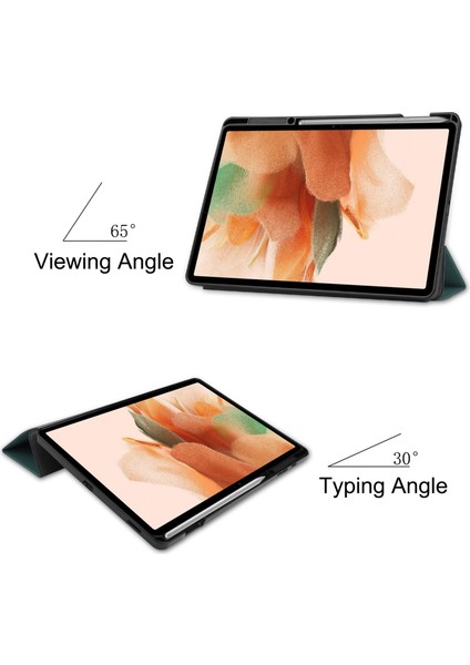 Üç Katlı Stand Pu Deri Tpu Iç Akıllı Kalem Yuvası Samsung Galaxy Tab S7 Fe SM T730 SM T736 SIYAH Tablet Kılıfı (Yurt Dışından)