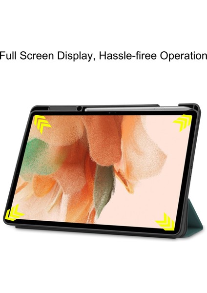 Üç Katlı Stand Pu Deri Tpu Iç Akıllı Kalem Yuvası Samsung Galaxy Tab S7 Fe SM T730 SM T736 SIYAH Tablet Kılıfı (Yurt Dışından)