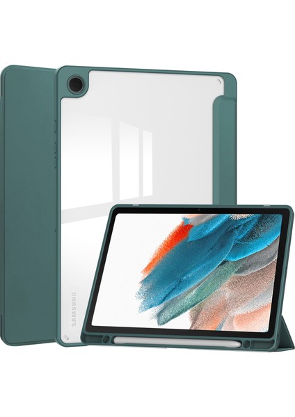 Şeffaf Arka Samsung Galaxy Tab A9 Pu Tpu Akrilik Kalem Yuvalı Tablet Kılıfı (Yurt Dışından)