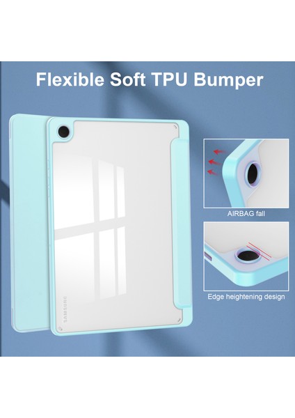 Şeffaf Arka Samsung Galaxy Tab A9 Pu Tpu Akrilik Kalem Yuvalı Tablet Kılıfı (Yurt Dışından)