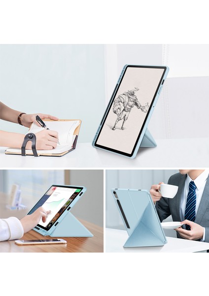 Samsung Galaxy Tab S9 SM X710 SM X716B SM X718U Pu Deri Origami Standı Koruyucu Gök Tablet Kılıfı (Yurt Dışından)