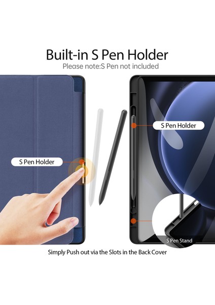 Samsung Galaxy Tab S9 Fe Üç Katlı Stand Deri Smart Folio Tablet Kılıfı (Yurt Dışından)