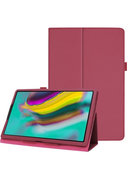 Samsung Galaxy Tab A 10.1 (2019) Litchi Texture Deri Çizilmeye Dayanıklı Çift Katlı Stand Flip Elastik Kayış Tablet Kılıfı (Yurt Dışından)