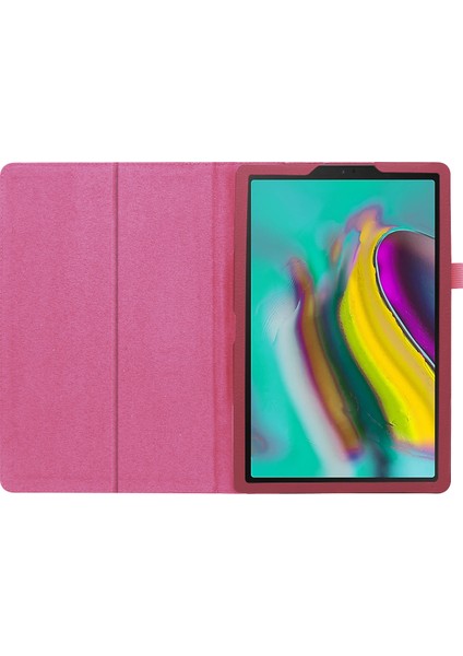 Samsung Galaxy Tab A 10.1 (2019) Litchi Texture Deri Çizilmeye Dayanıklı Çift Katlı Stand Flip Elastik Kayış Tablet Kılıfı (Yurt Dışından)