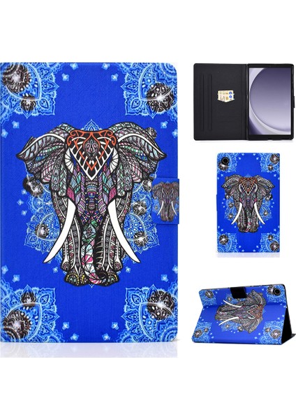 Samsung Galaxy Tab A9 Kart Tutucu Çizilmez Pu Tpu Etnik Fil Tablet Kılıfı (Yurt Dışından)