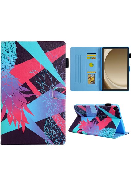 Samsung Galaxy Tab A9 X210 X215 X216B Deri Akıllı Desen Çevirme Göz Kamaştırıcı Ananas Tablet Kılıfı (Yurt Dışından)