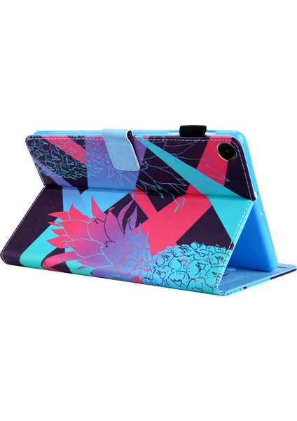 Samsung Galaxy Tab A9 X210 X215 X216B Deri Akıllı Desen Çevirme Göz Kamaştırıcı Ananas Tablet Kılıfı (Yurt Dışından)