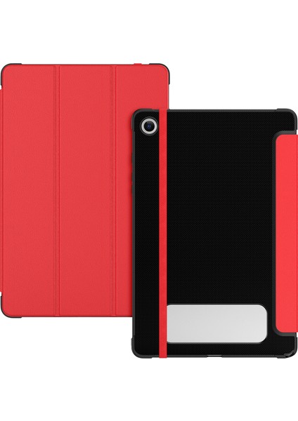Samsung Galaxy Tab A9 Üç Katlı Stand Karbon Fiber Doku Tpu Deri Tablet Kılıfı (Yurt Dışından)