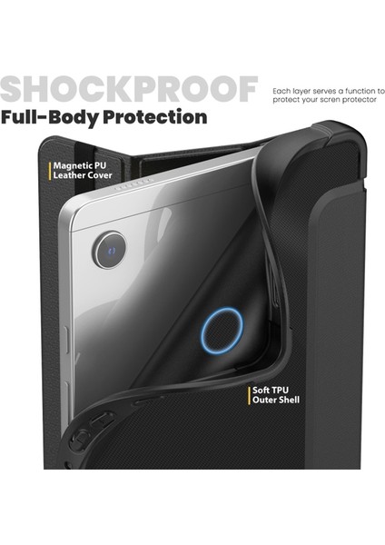 Samsung Galaxy Tab A9 Üç Katlı Stand Karbon Fiber Doku Tpu Deri Lacivert Tablet Kılıfı (Yurt Dışından)