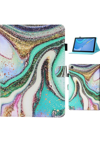 Samsung Galaxy Tab A9 Desenli Baskı Stand Mermer Tablet Kılıfı (Yurt Dışından)