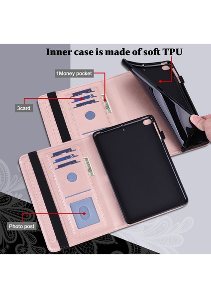 Çiçek Desenli Baskı Deri Standı Samsung Galaxy Tab A7 10.4 (2022 2020) Cüzdanlı Tablet Kılıfı (Yurt Dışından)