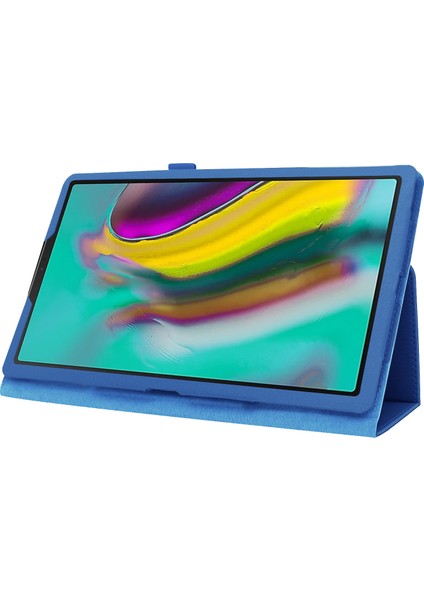 Samsung Galaxy Tab A 10.1 (2019) Litchi Texture Deri Çizilmeye Dayanıklı Çift Katlı Standlı Elastik Askılı Flip Tablet Kılıfı (Yurt Dışından)