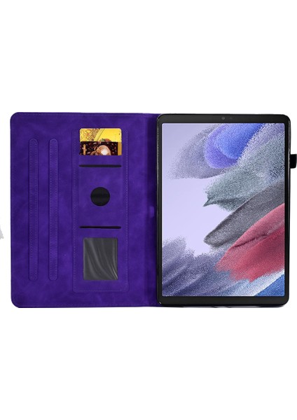 Samsung Galaxy Tab A7 Lite Koruyucu 8.7 Inç Çiçek Baskılı Pu Deri Dikiş Hattı Kart Tutuculu Standı Tablet Kılıfı (Yurt Dışından)