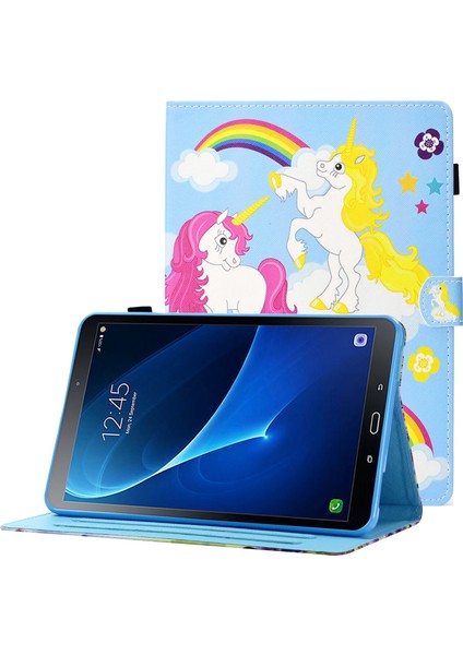 Samsung Galaxy Tab A 10.1 (T580 T585) Anti Drop Deri Dikişli Manyetik Kapatma Standı Kart Yuvaları Tablet Kılıfı (Yurt Dışından)