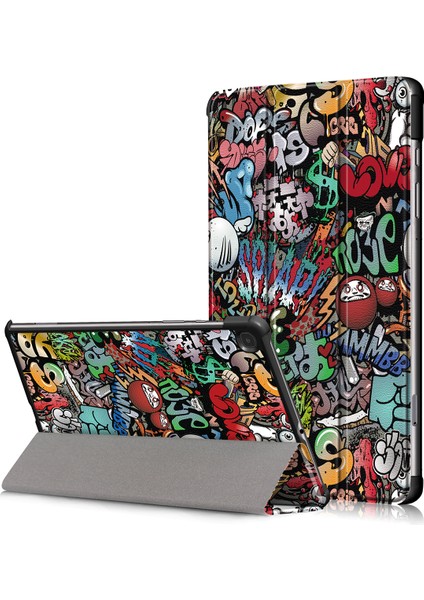 Samsung Galaxy Tab S6 Lite (2020) P610 P615 (2022 2024) CARTOON Graffiti Desenli Üç Katlı Standlı Deri Akıllı Koruyucu Tablet Kılıfı (Yurt Dışından)