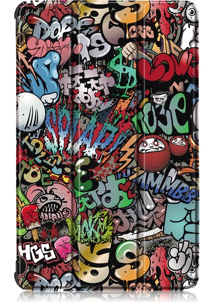 Samsung Galaxy Tab S6 Lite (2020) P610 P615 (2022 2024) CARTOON Graffiti Desenli Üç Katlı Standlı Deri Akıllı Koruyucu Tablet Kılıfı (Yurt Dışından)