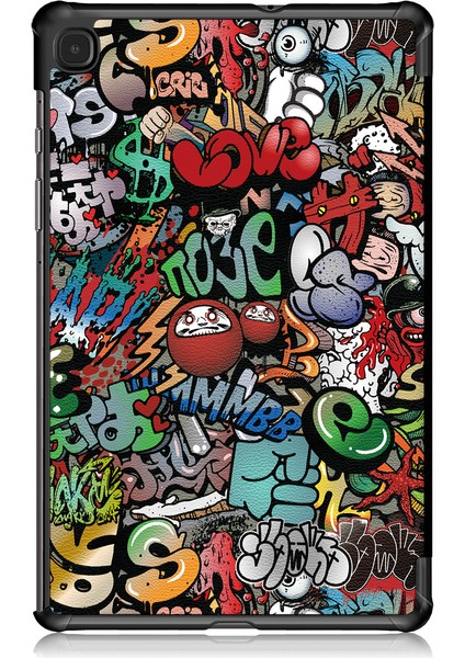 Samsung Galaxy Tab S6 Lite (2020) P610 P615 (2022 2024) CARTOON Graffiti Desenli Üç Katlı Standlı Deri Akıllı Koruyucu Tablet Kılıfı (Yurt Dışından)