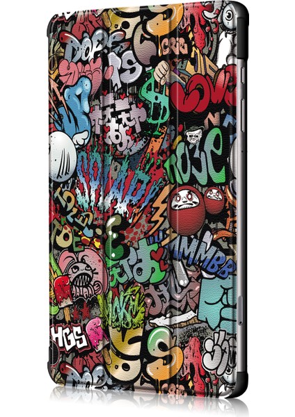 Samsung Galaxy Tab S6 Lite (2020) P610 P615 (2022 2024) CARTOON Graffiti Desenli Üç Katlı Standlı Deri Akıllı Koruyucu Tablet Kılıfı (Yurt Dışından)