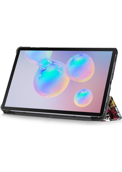 Samsung Galaxy Tab S6 Lite (2020) P610 P615 (2022 2024) CARTOON Graffiti Desenli Üç Katlı Standlı Deri Akıllı Koruyucu Tablet Kılıfı (Yurt Dışından)