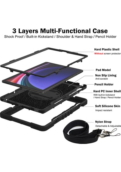 Samsung Galaxy Tab S9 Anti Drop Silikon Pc Bilek Bandı Omuz Askısı Koruyucu Tablet Kılıfı (Yurt Dışından) indirimleri