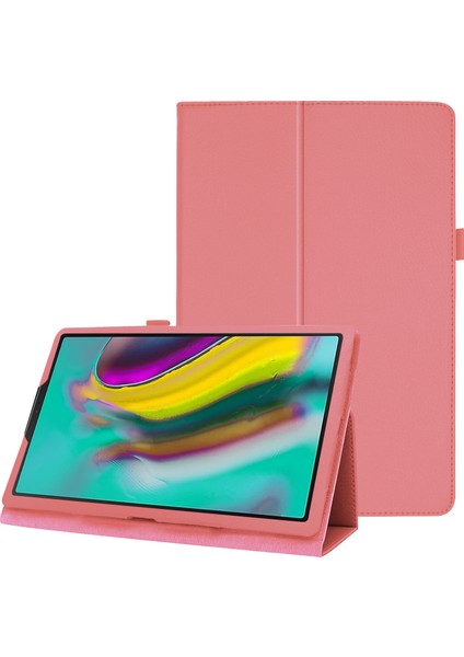 Samsung Galaxy Tab A 10.1 (2019) Litchi Texture Deri Çizilmeye Dayanıklı Çift Katlı Stand Flip Elastik Kayışlı Tablet Kılıfı (Yurt Dışından)