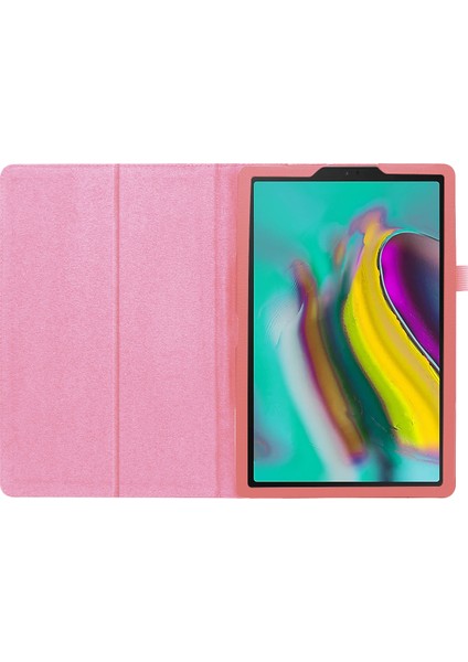 Samsung Galaxy Tab A 10.1 (2019) Litchi Texture Deri Çizilmeye Dayanıklı Çift Katlı Stand Flip Elastik Kayışlı Tablet Kılıfı (Yurt Dışından)