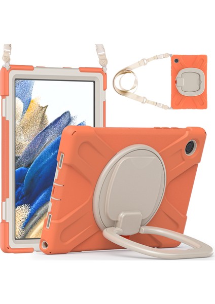 Samsung Galaxy Tab A8 10.5 (2021 2022) 360 Derece Standı Pc Omuz Askılı Silikon Hibrit Mercan Tablet Kılıfı (Yurt Dışından)