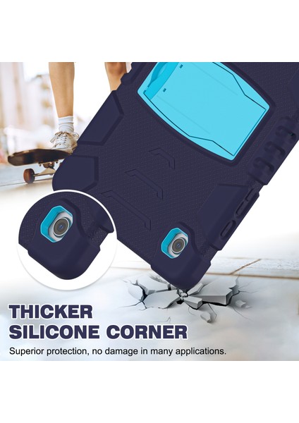 Samsung Galaxy Tab A8 10.5 (2021 2022) X200 205 Kickstand Pc Silikon Hibrit Çizilmez Lacivert Tablet Kılıfı (Yurt Dışından)