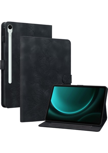 Samsung Galaxy Tab S9 Fe Deri Zambak Çiçeği Desen Standı Koruyucu Tablet Kılıfı (Yurt Dışından)