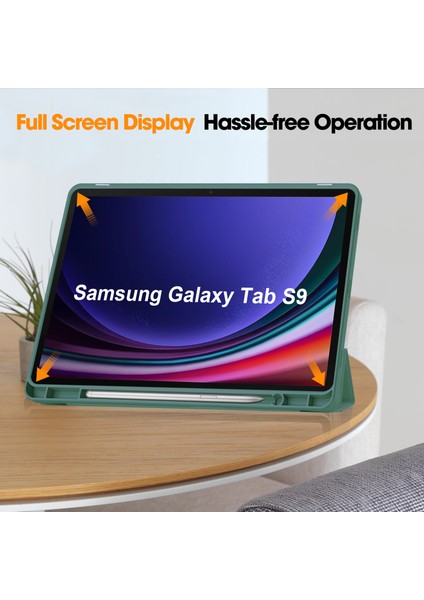 Samsung Galaxy Tab S9 Üç Katlı Stand Pu Deri Otomatik Uyandırma uyku Kalem Yuvası Tablet Kılıfı (Yurt Dışından)