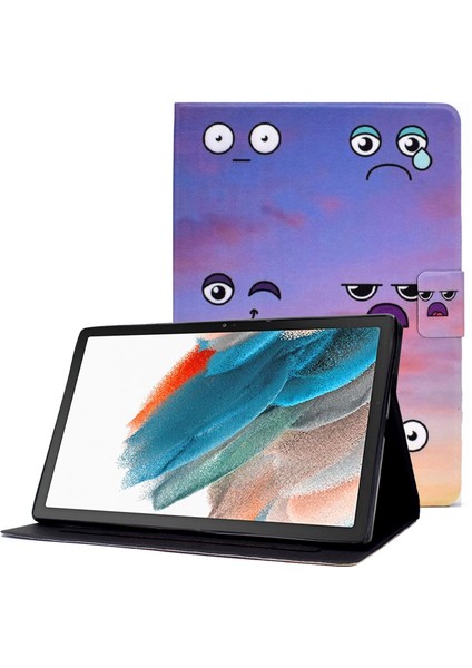 Samsung Galaxy Tab A8 10.5 (2021 2022) Çift Taraflı Manyetik Baskı Pu Deri Standlı Dikiş Kart Yuvaları Ifade Tablet Kılıfı (Yurt Dışından)