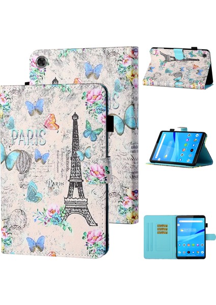 Samsung Galaxy Tab A9 Pu Deri Standı Desen Kule Çiçek Tablet Kılıfı (Yurt Dışından)