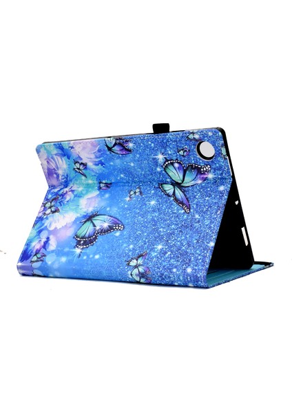 Samsung Galaxy Tab A9 Pu Deri Standı Elastik Bant Desen Baskı Çiçek Tablet Kılıfı (Yurt Dışından)