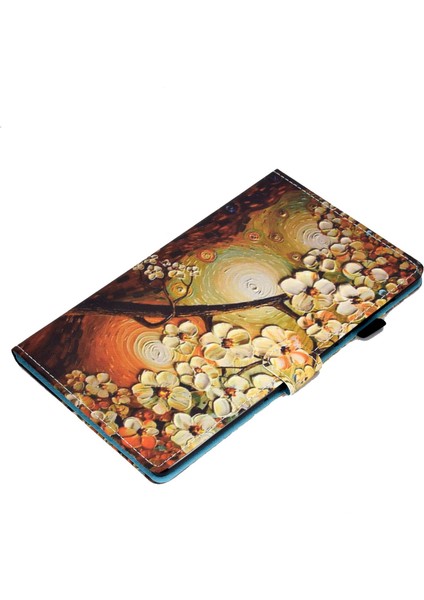 Samsung Galaxy Tab A8 10.5 (2021 2022) Baskı Pu Deri Çift Taraflı Manyetik Standı Dikiş Kart Yuvaları Kalem Tutucu Tablet Kılıfı (Yurt Dışından)