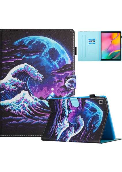 Samsung Galaxy Tab S6 Lite (2024 2022 (2020) SM P610 P615 Deri Kart Yuvaları Standı Deniz Dalgası Tablet Kılıfı (Yurt Dışından)