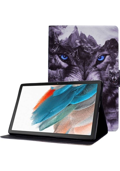 Samsung Galaxy Tab A8 10.5 (2021 2022) Çift Taraflı Manyetik Baskı Pu Deri Kart Yuvaları Dikiş Standı Kurt Tablet Kılıfı (Yurt Dışından)
