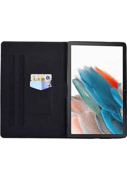 Samsung Galaxy Tab A8 10.5 (2021 2022) Çift Taraflı Manyetik Baskı Pu Deri Kart Yuvaları Dikiş Standı Kurt Tablet Kılıfı (Yurt Dışından)
