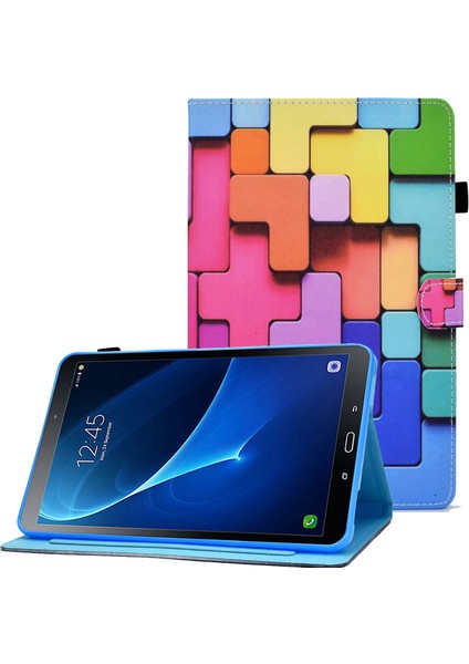 Samsung Galaxy Tab A 10.1 (T580 T585) Pu Deri Dikiş Manyetik Kapatma Kart Yuvaları Standı Tablet Kılıfı (Yurt Dışından)