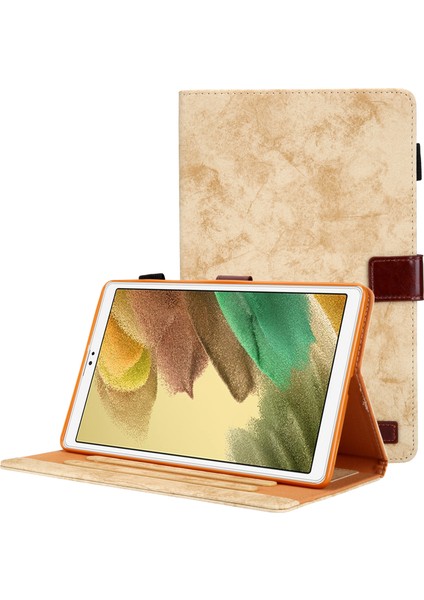 Kumaş Doku Deri Standı Samsung Galaxy Tab A7 Lite 8.7 Inç SM T220 (WI FI) SM T225 HAKI Tablet Kılıfı (Yurt Dışından)